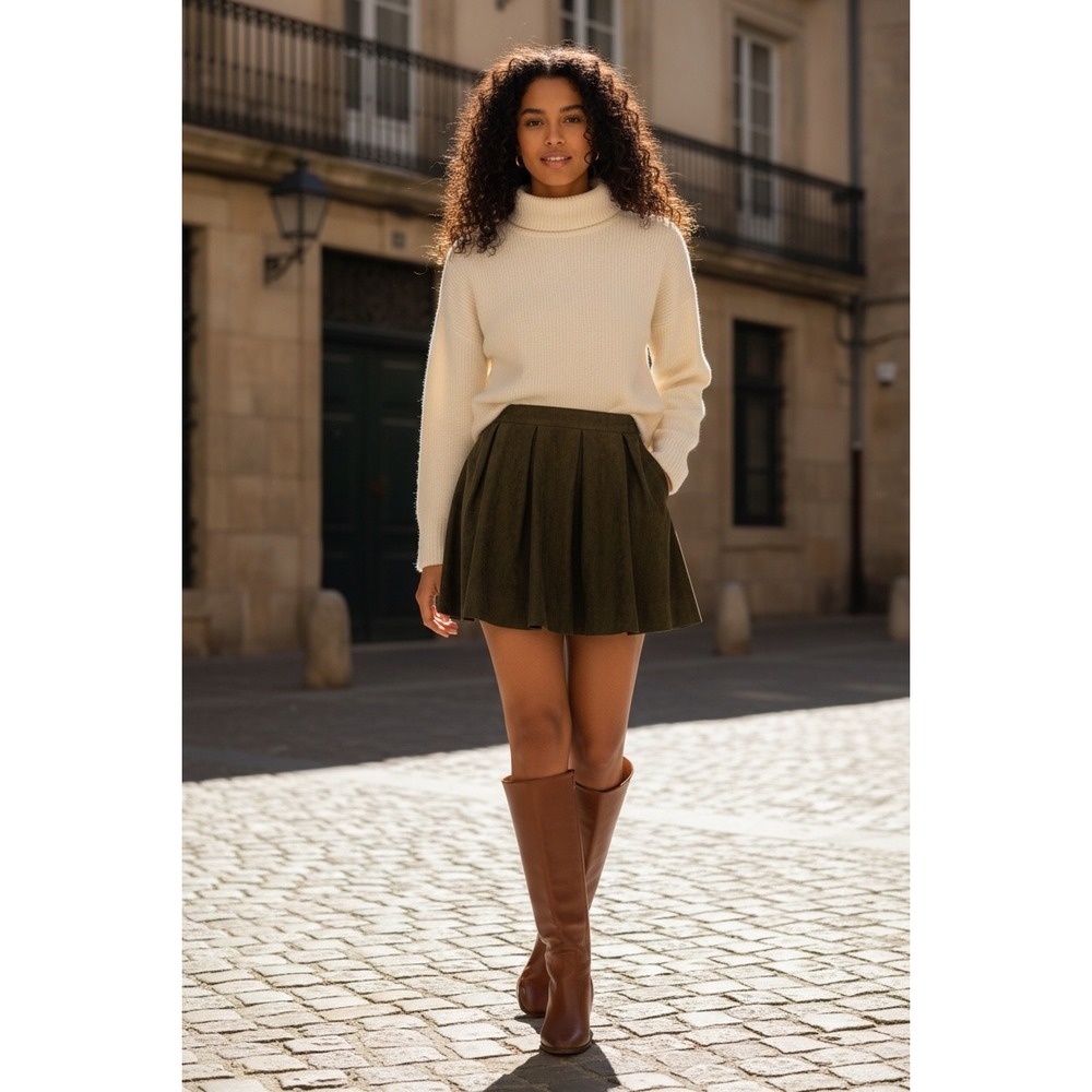 Honey Punch Olive Green Faux Suede Pleated Mini Skirt Juniors Medium‎